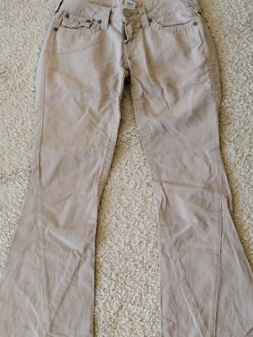 True Religion Low Rise Beige Tan Flare Pant